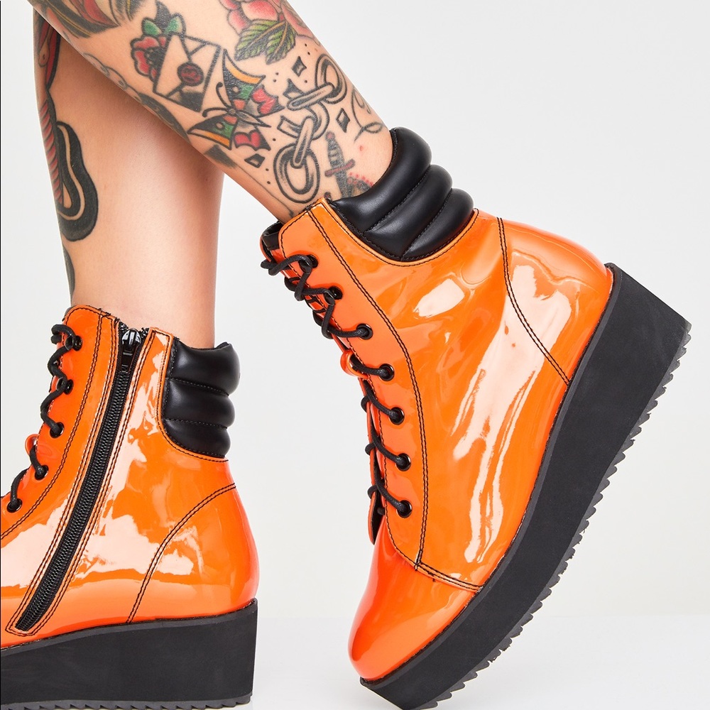 Strange Cvlt Darby Halloween Boot orange EUC